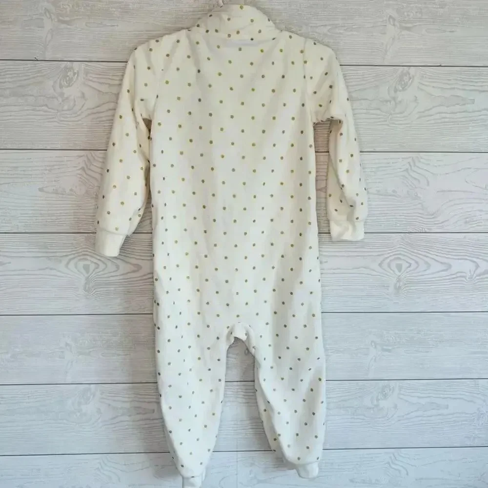 Carter’s white/gold polka dot fleece jumpsuit Size 24 months